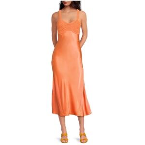 RAILS | ​Laura Crochet Bodice Satin Midi-Dress | Size S